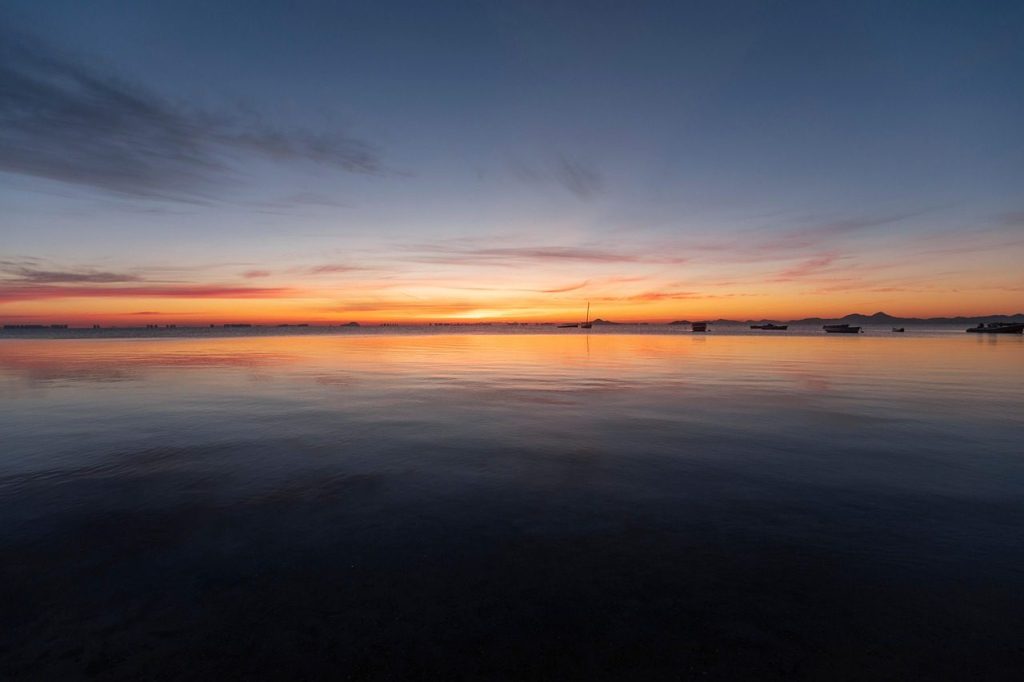 sea, sunset, sunrise, coast, mar menor, region de murcia, los alcazares, water, colorful, nature, outdoors, landscape